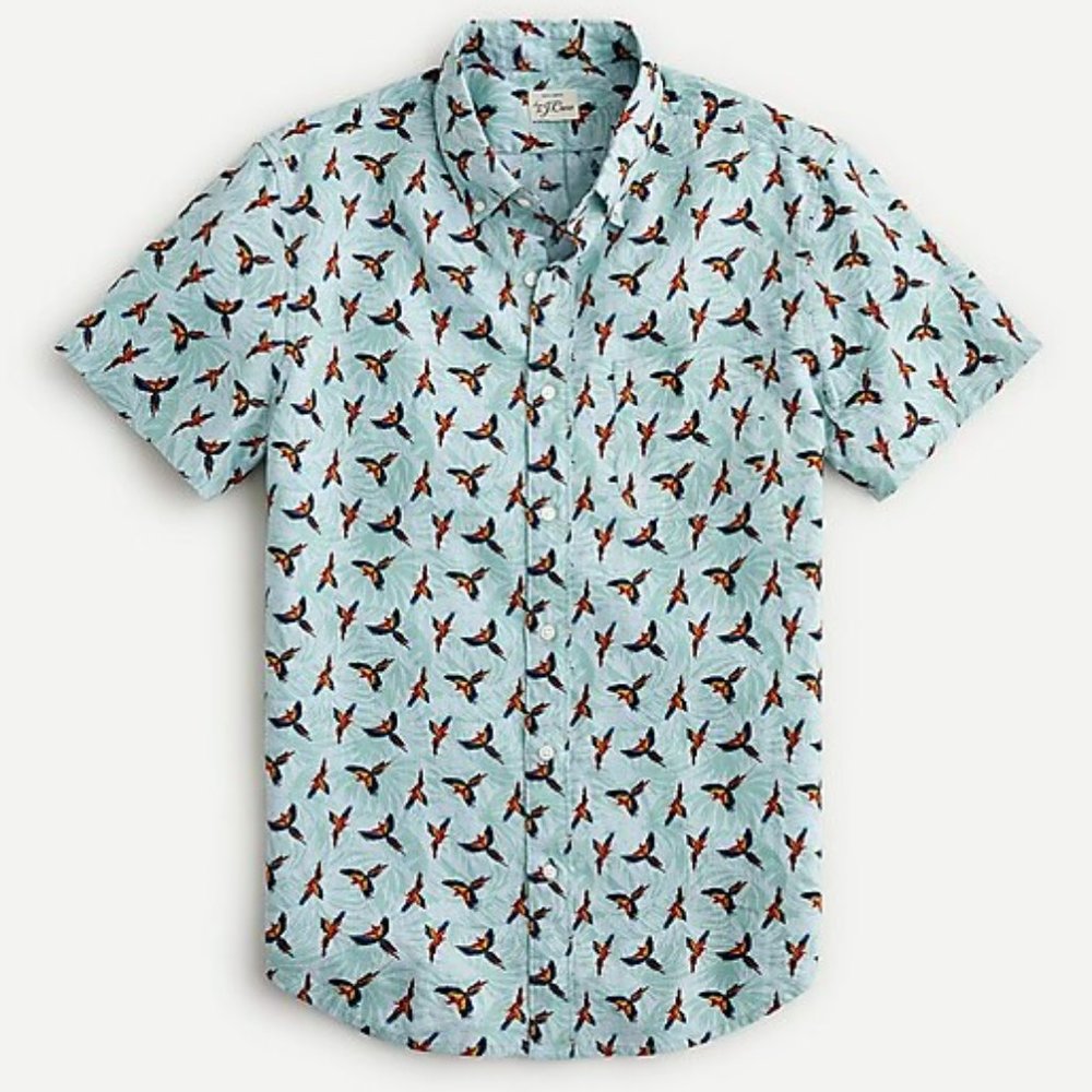 NWT J. Crew Slim Short-Sleeve Linen Shirt Bird Print